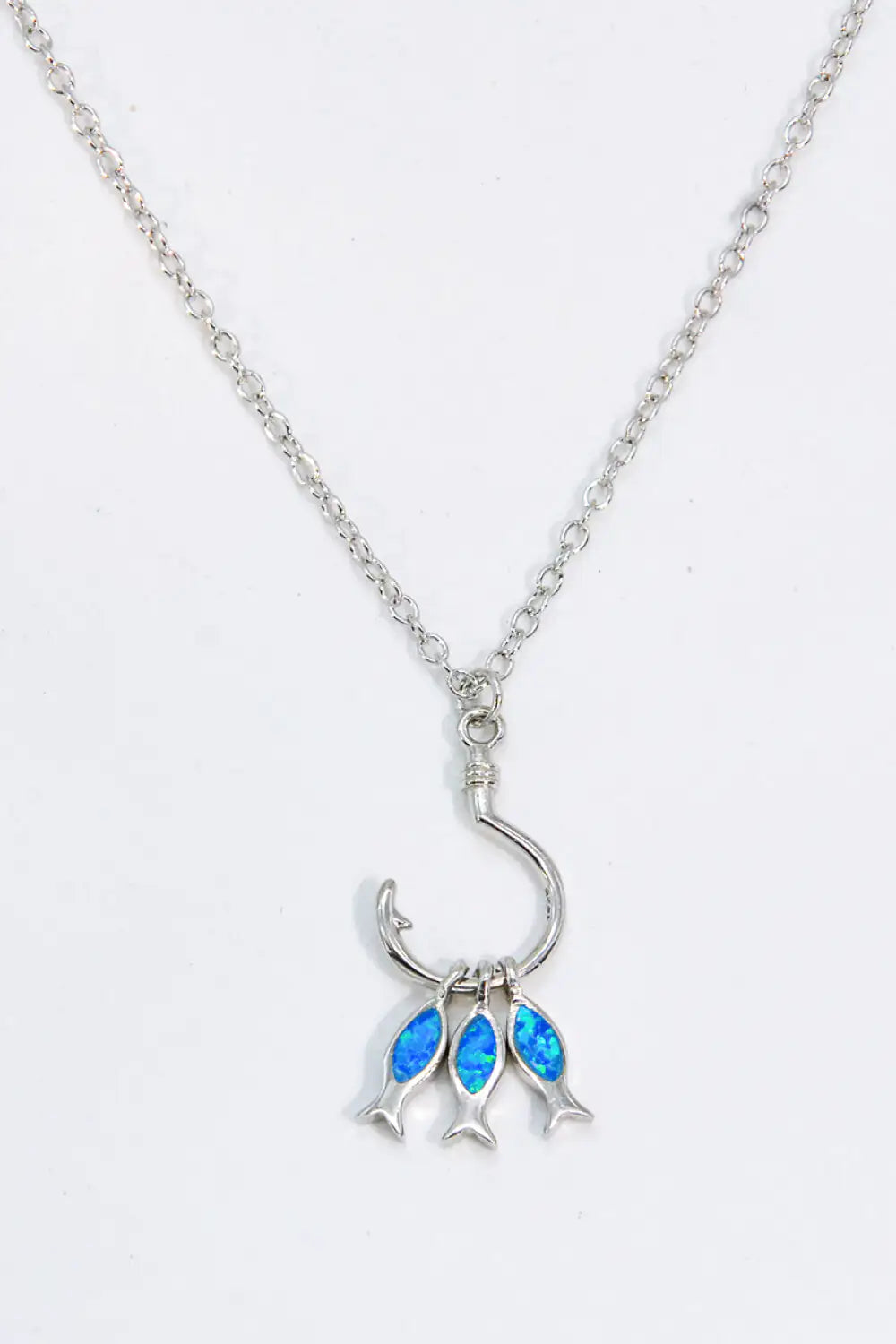 Silver Opal Fish Charm Necklace