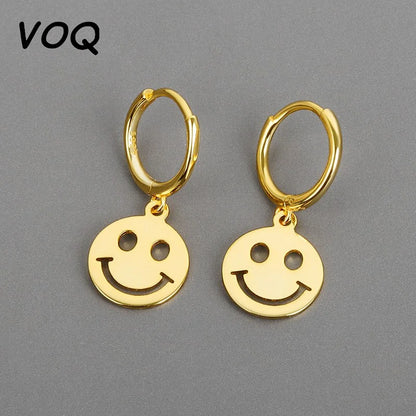 Sterling Silver Smiley Face Drop Earrings for Women