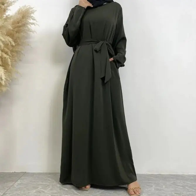 Women's Lace Up Pocket Muslim Dress