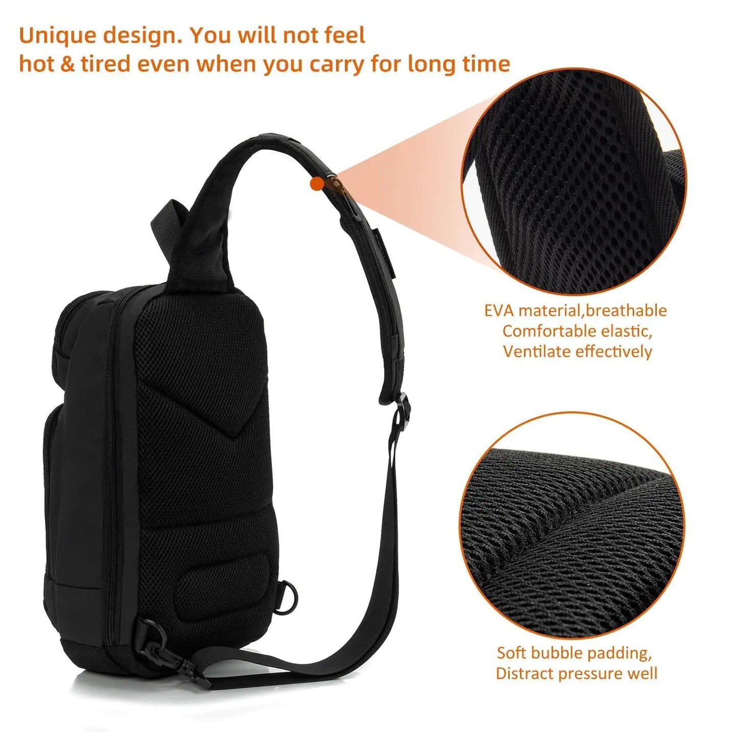 Sling Bag for Men Black Crossbody Bag with USB Charging Port Fits 10.2 inch iPad