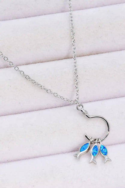 Silver Opal Fish Charm Necklace