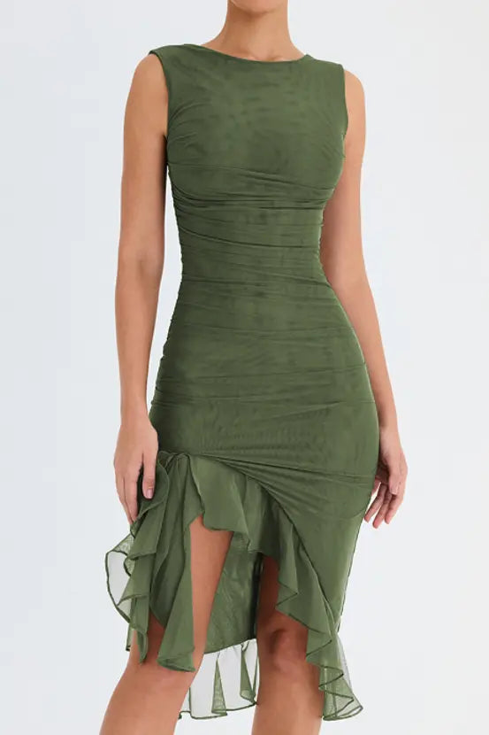 Chic Ruffled Midi Dress Elegance