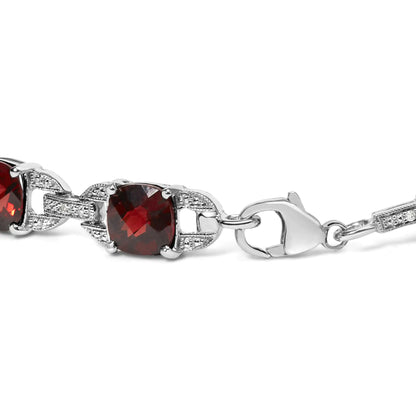 Sterling Silver Red Garnet Diamond Tennis Bracelet