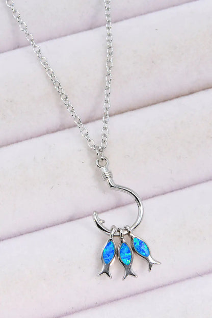 Silver Opal Fish Charm Necklace