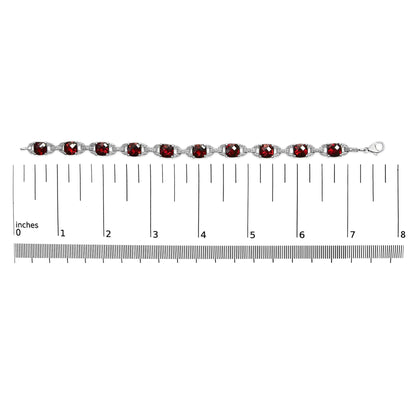 Sterling Silver Red Garnet Diamond Tennis Bracelet