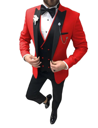 Men 3 Piece Suit Slim Fit Tuxedo Wedding Suits for Men Red Suit for Men Prom Suits Fashion Suits S