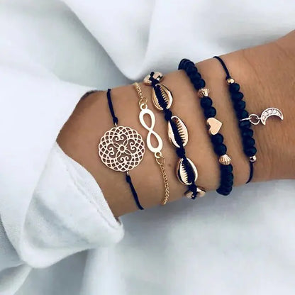 5-piece Bohemian Shell Moon Charm Bracelet Set for Women