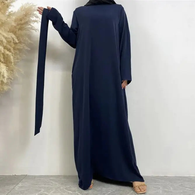 Women's Lace Up Pocket Muslim Dress