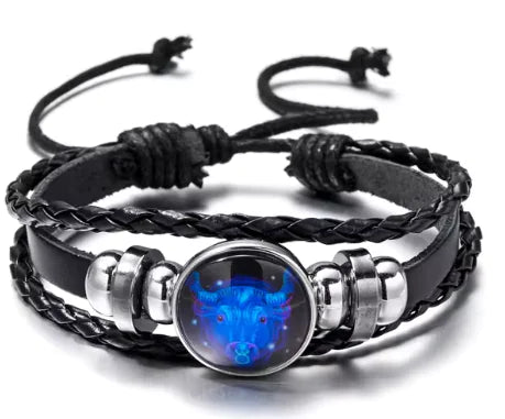 Luminous Zodiac Constellation Braided Couples Leather Bracelet for Men