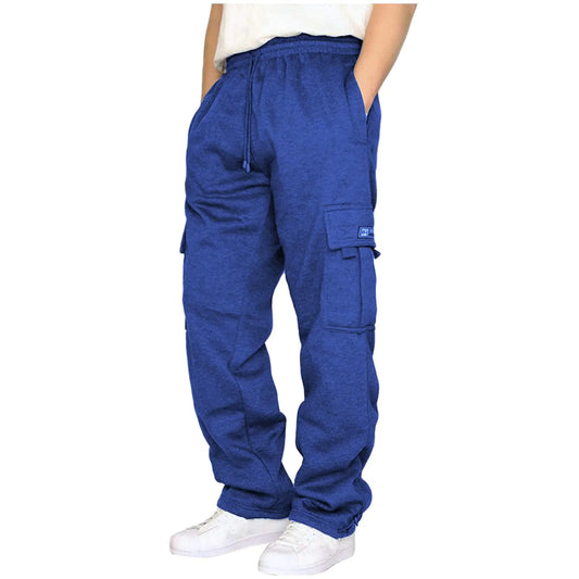 Men's Cargo Sweatpants Casual Fleece Joggers Loose Fit Open Bottom Athletic Pants for Men with Pockets Small Royalblue