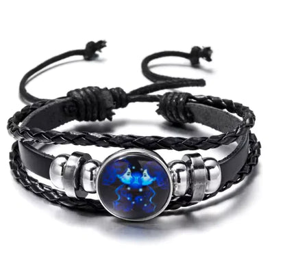 Luminous Zodiac Constellation Braided Couples Leather Bracelet for Men