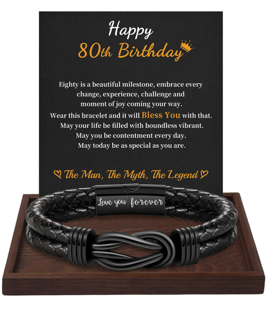 Btysun 80th Birthday Gifts for MenMen Birthday Gift Ideas Leather Bracelets for Men Black Infinity Knot Bracelets for Men Dad Birthday Gifts