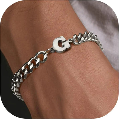 GIFT4U Chain Bracelet for Men Silver Bracelet for Men Cuban Link Bracelet for Men Initial Bracelet for Men