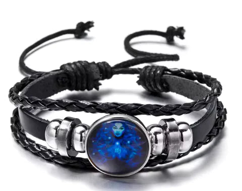 Luminous Zodiac Constellation Braided Couples Leather Bracelet for Men