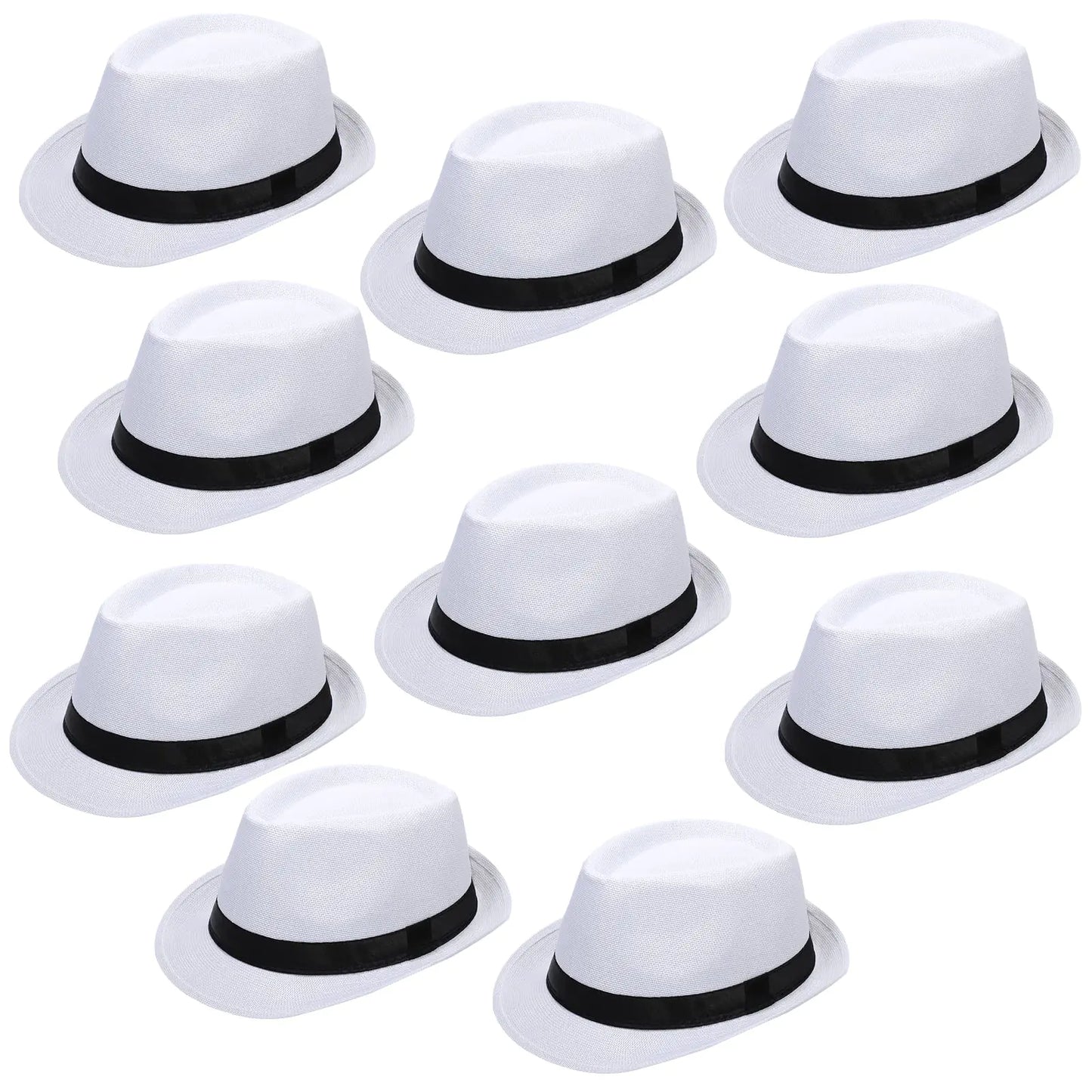 10 Pack 1920s Fedora Hats for Men Short Brim Sun Panama Hats for Men Women Party Costume Circumference 60 cm (White)